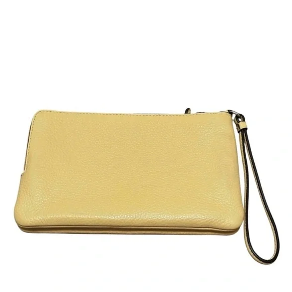 🌻 NWT! COACH Vanilla Yellow Double Zip Pebble Leather Wallet/Clutch/Wristlet - Picture 4 of 9